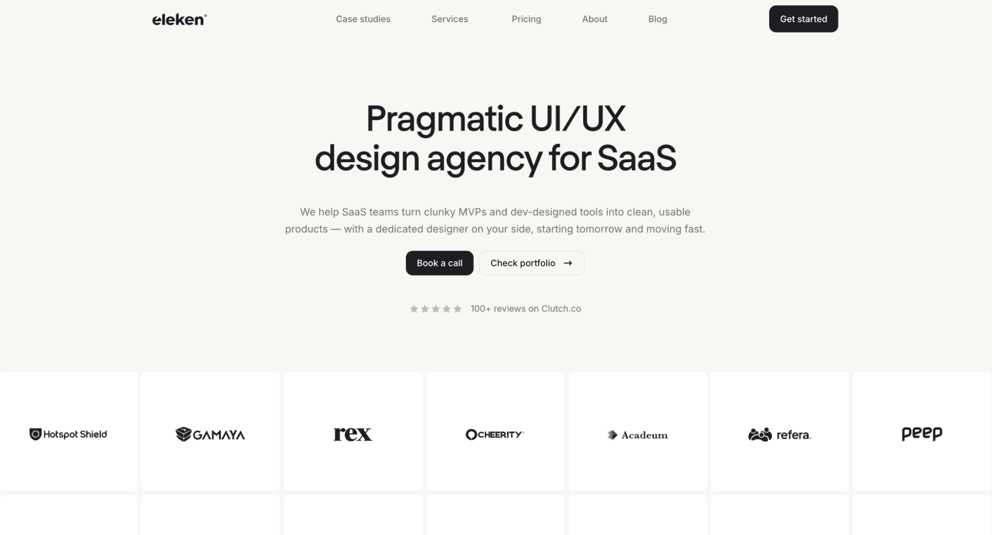 Eleken homepage showcasing SaaS-focused UI/UX services