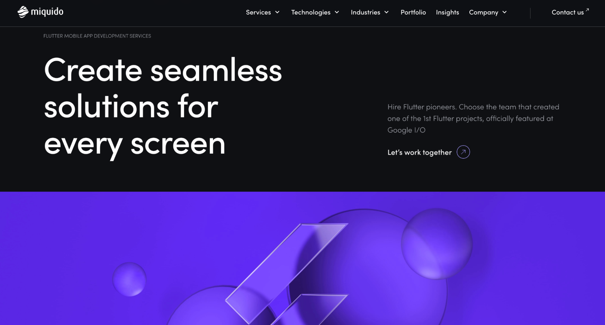 Miquido company website featuring mobile solutions and product consulting