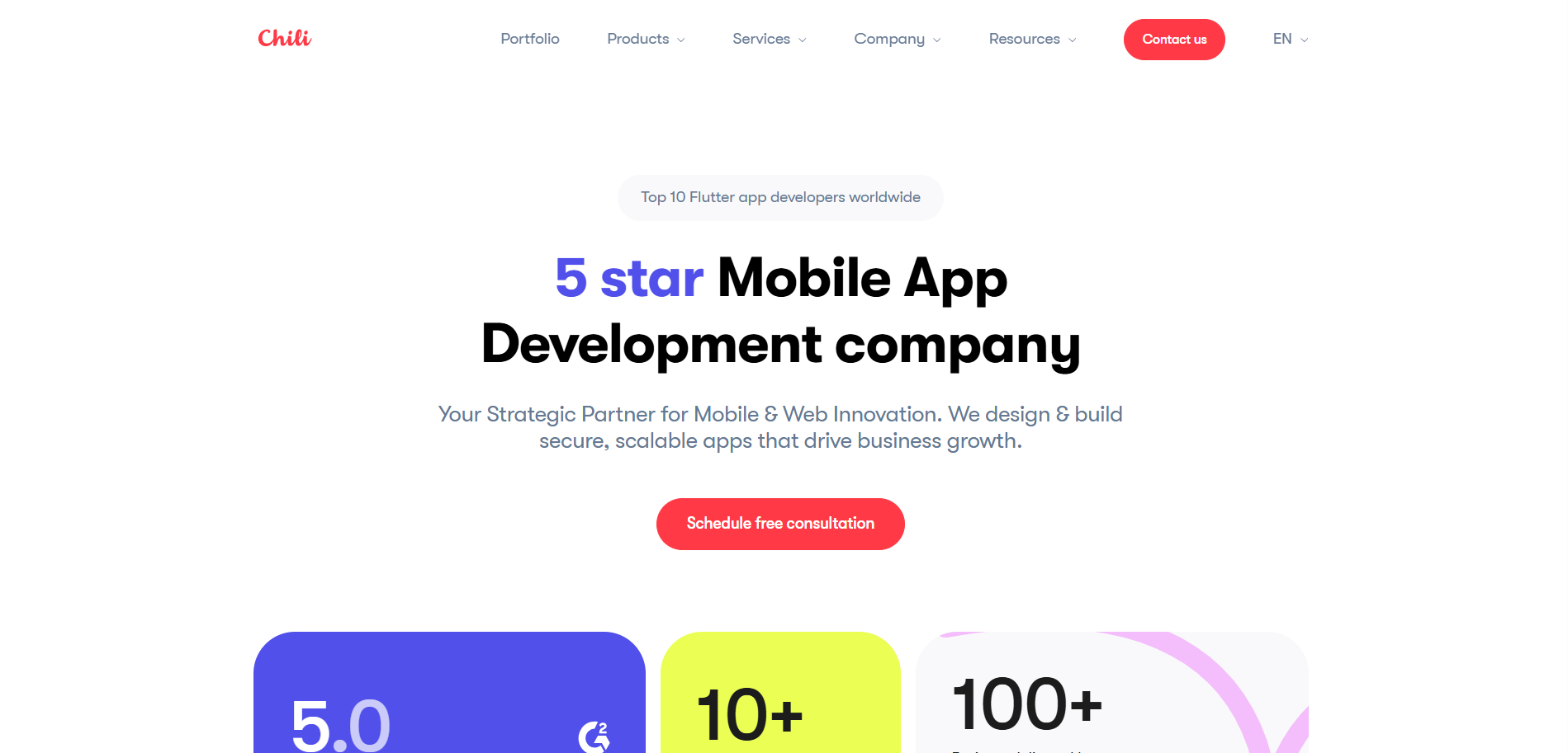 Chili Labs company website showcasing awards, services, and case studies