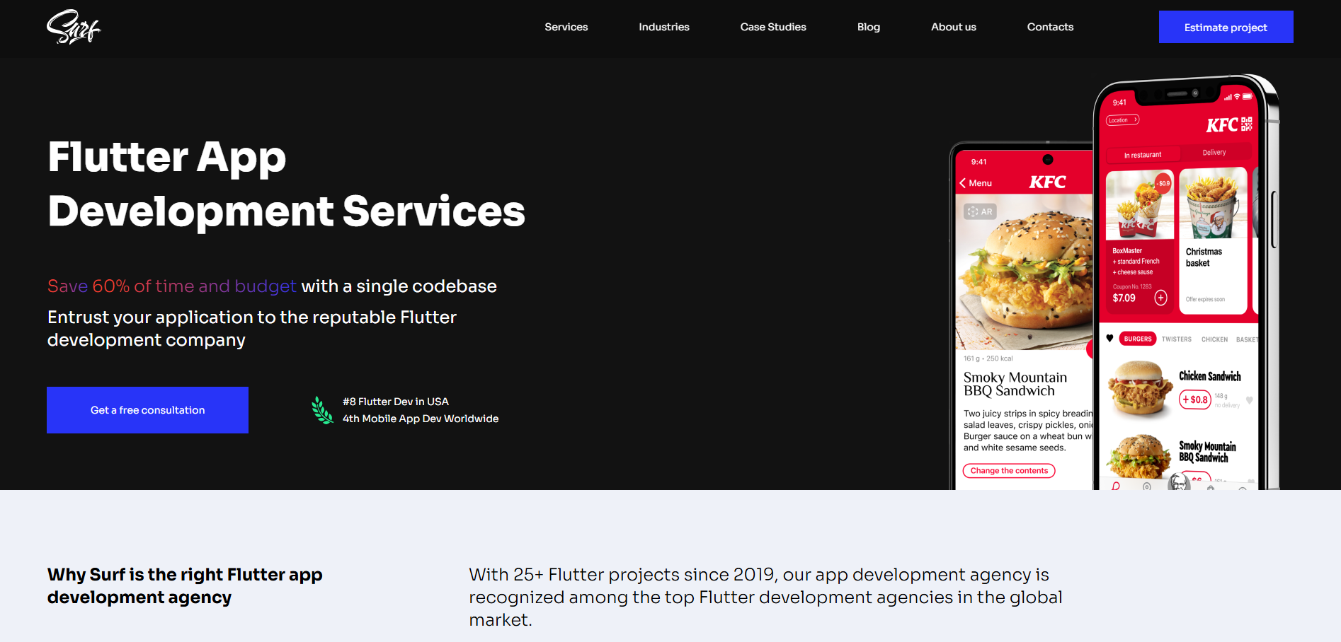 Surf Flutter app development services page
