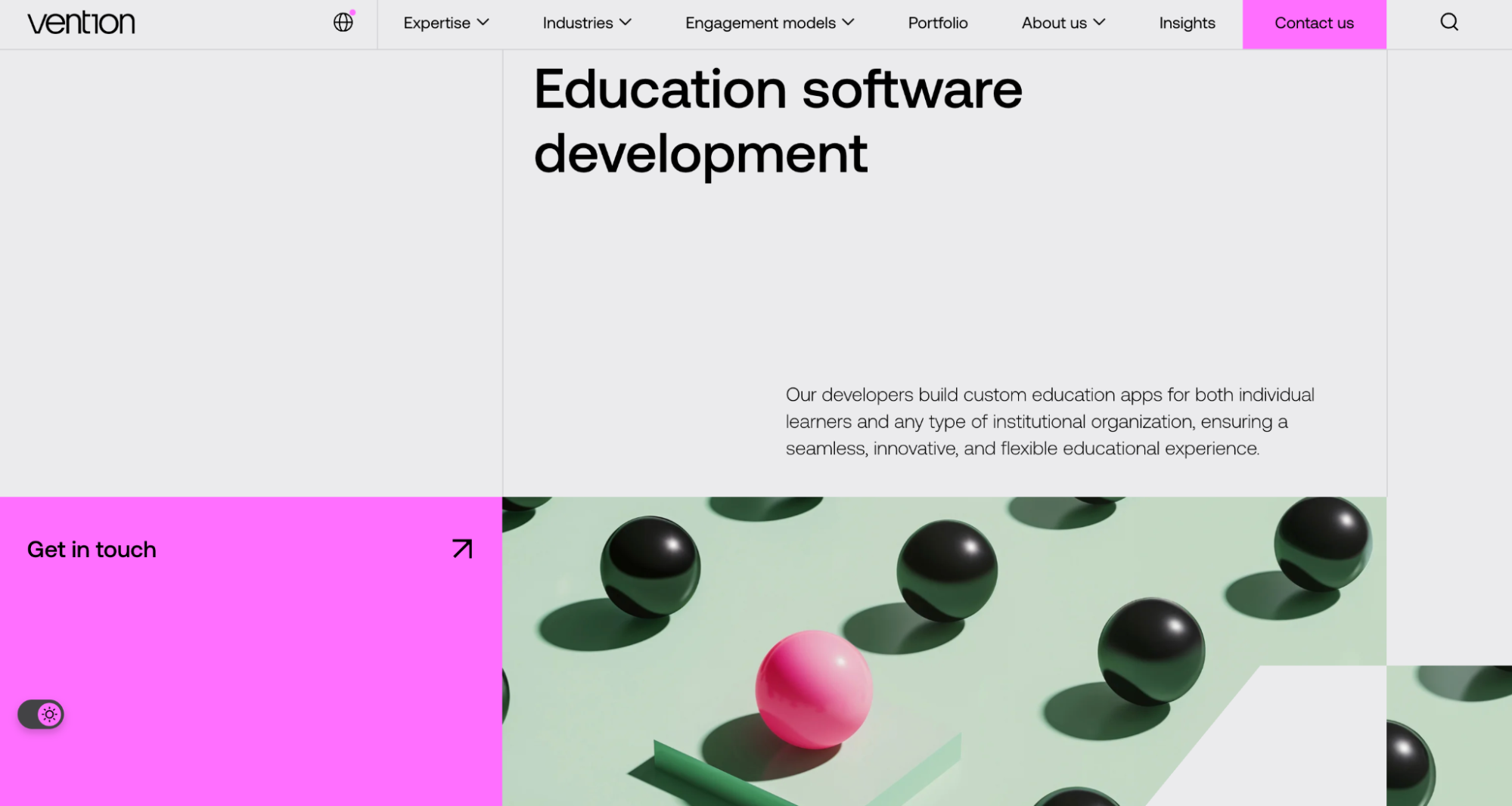 Vention page with eLearning, management, LMS, and virtual classroom solutions