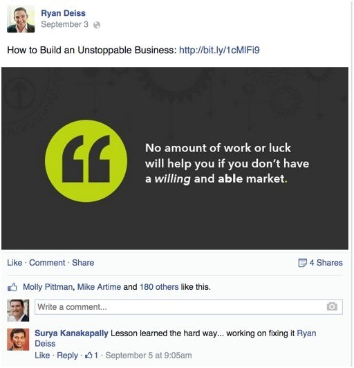 A sample Facebook quote post.