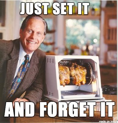 A man smiling with texts that say, "Just set it and forget it."