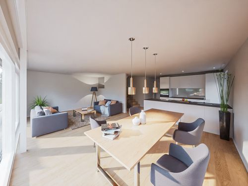 Offene Küche mit Ess- und Wohnzimmerbereich