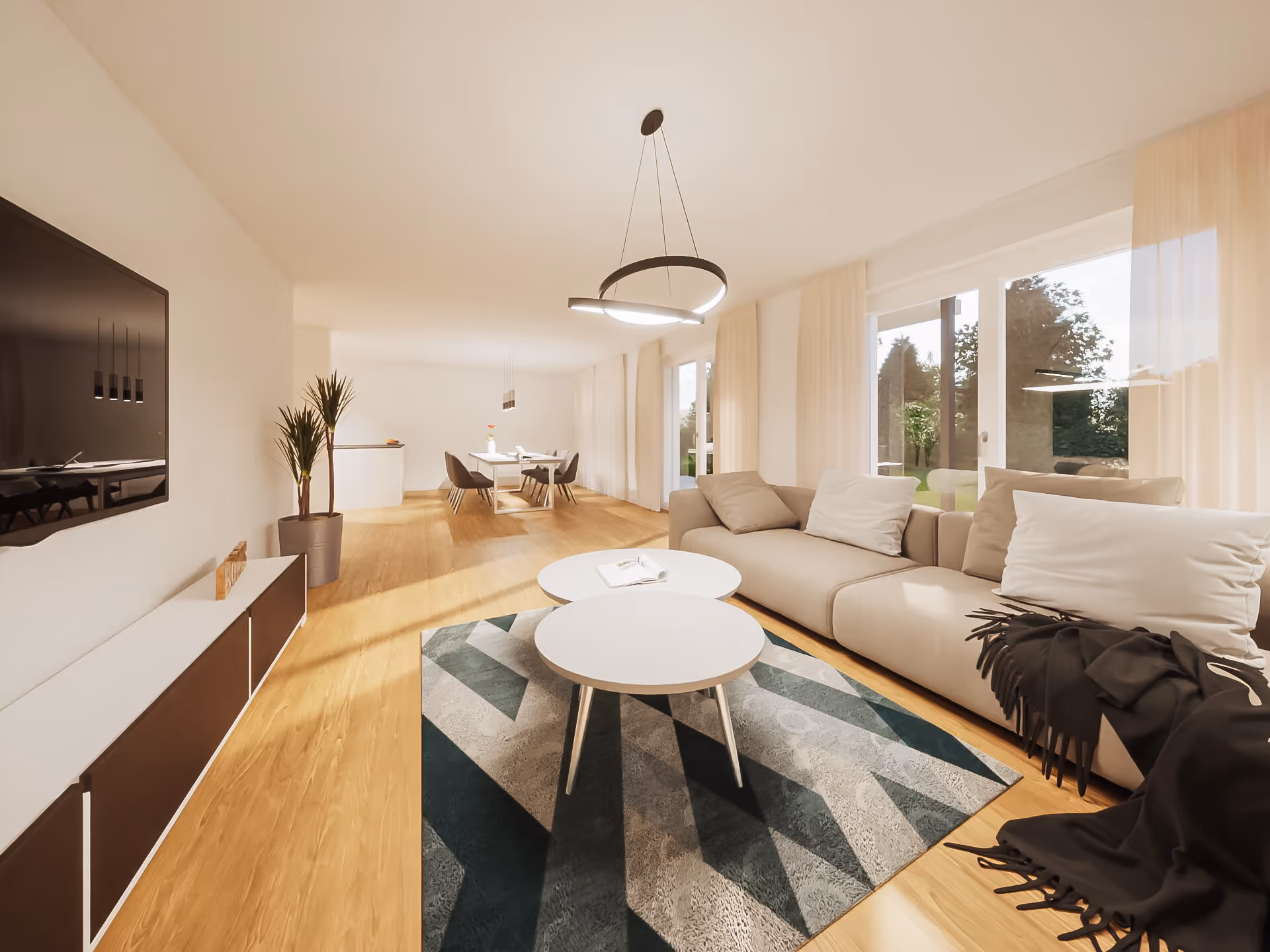 Wohnbereich mit Blick ins Esszimmer