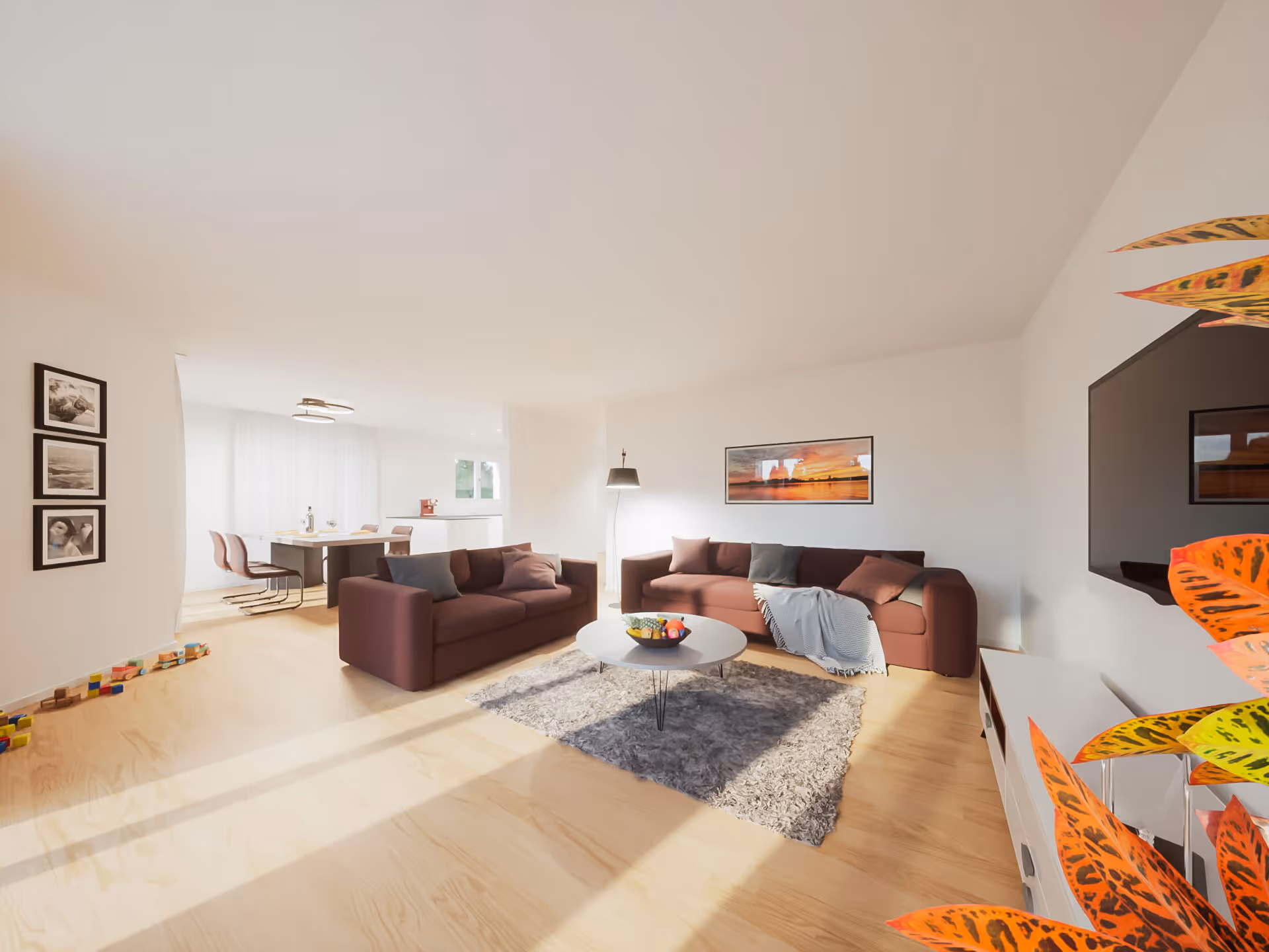 Wohnzimmer mit offenem Essbereich