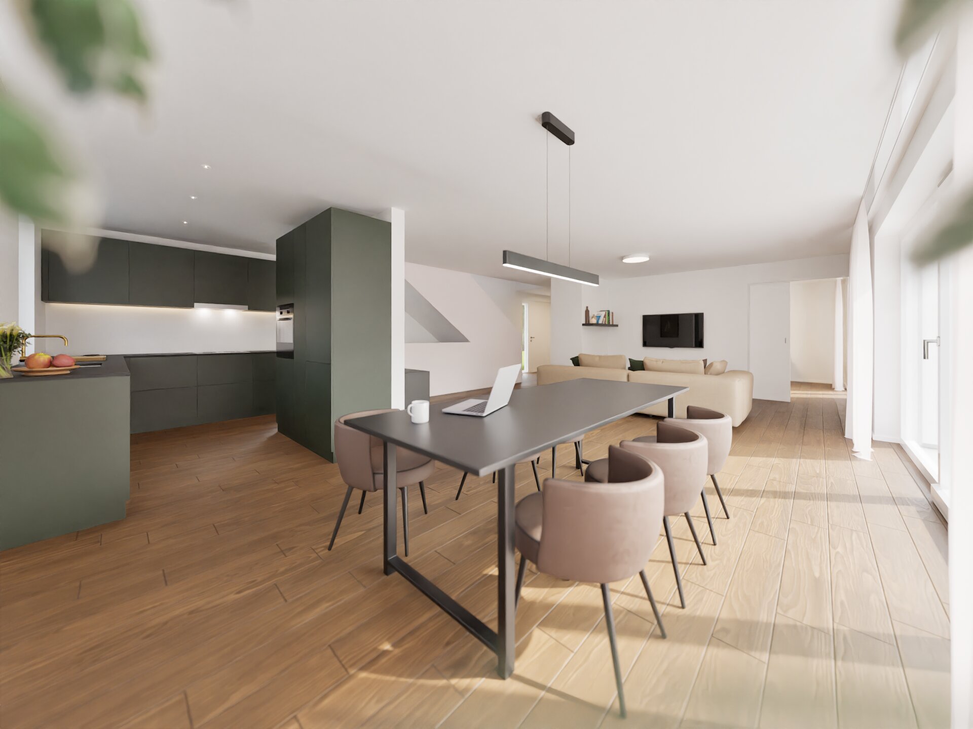 Essbereich mit Blick in die Küche und Wohnbereich