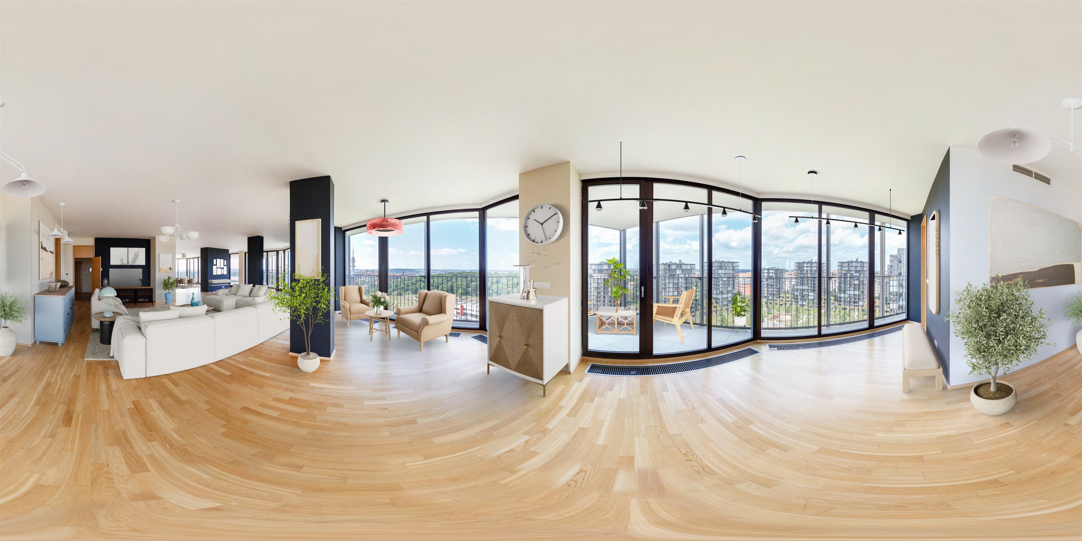 Staged living room 360 panorama, after staging