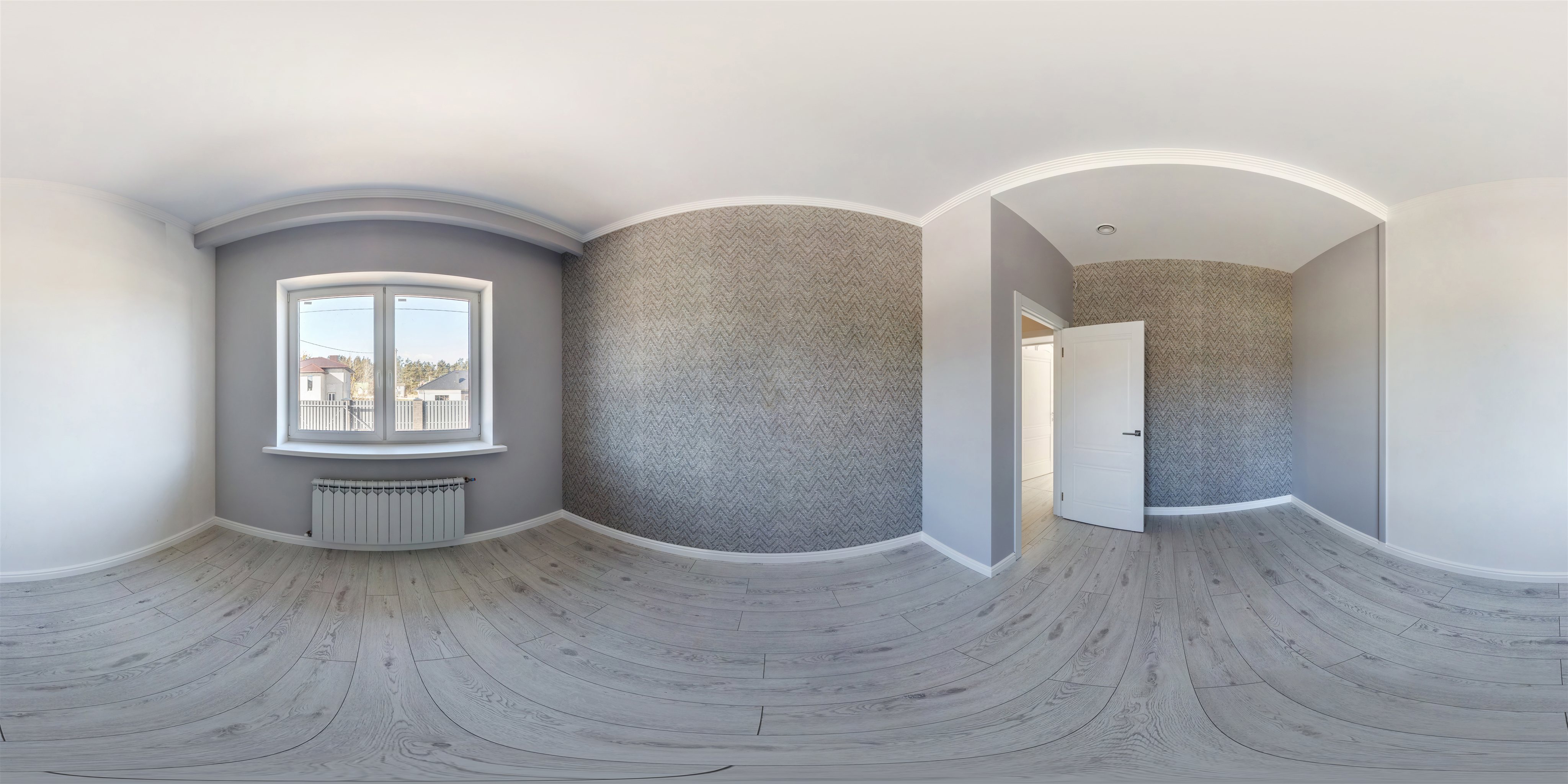Empty guest bedroom 360 panorama, before staging
