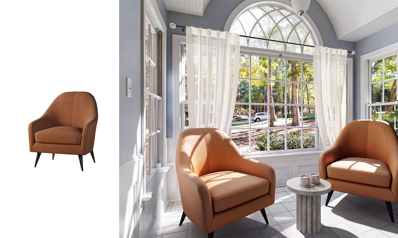 Custom 3D furniture model placed in a staged room