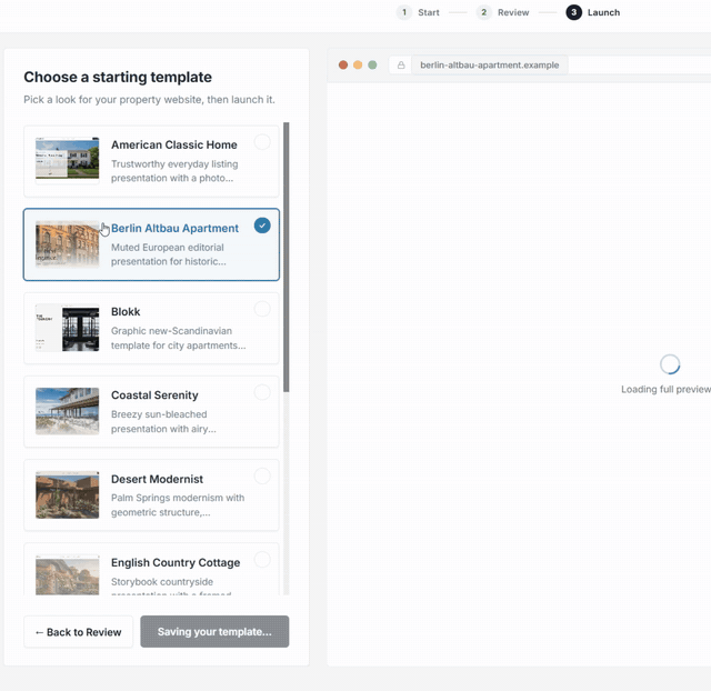 Choosing a starting template for a single property website