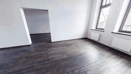 One full turn of an empty bedroom inside a 360 degree virtual tour, before staging
