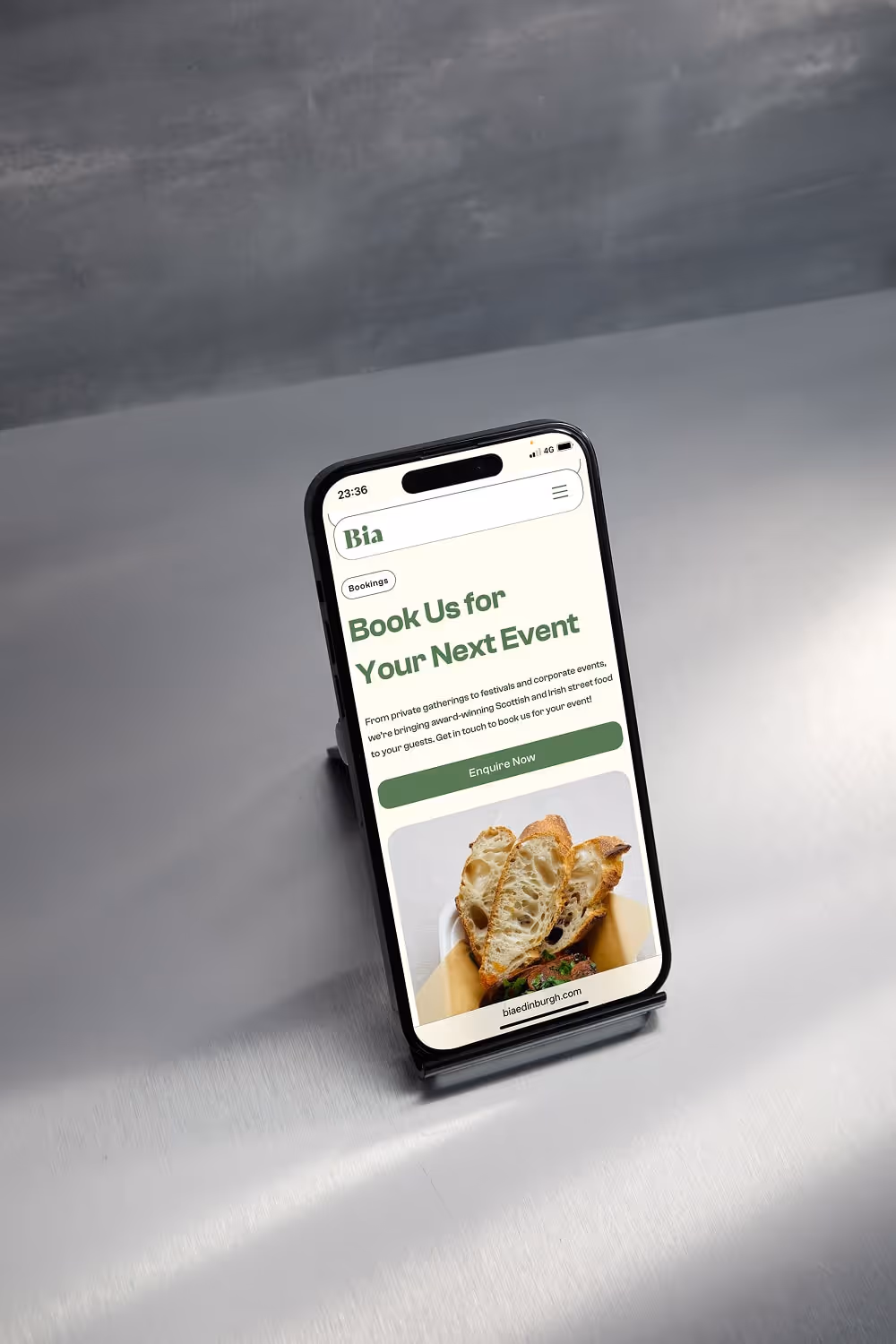 Bia website phone mockup
