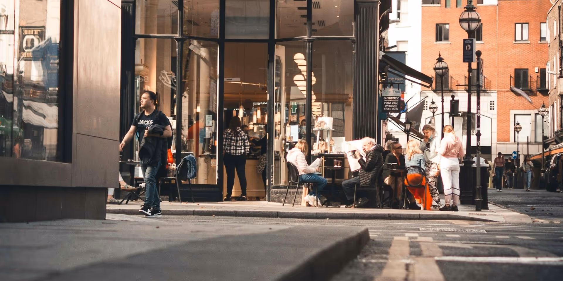 A Dublin street with a cafe in the background