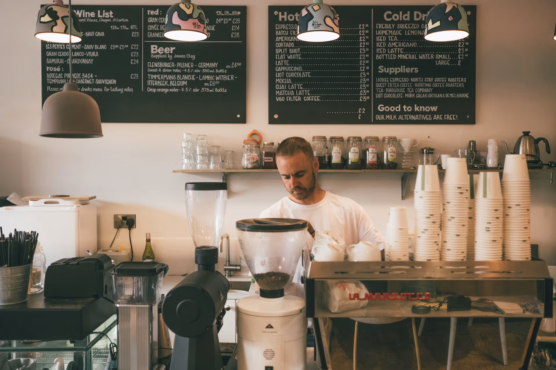 A barista working in a cafe