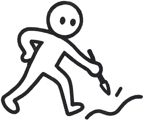 A simple cartoon drawing of a man painting a line