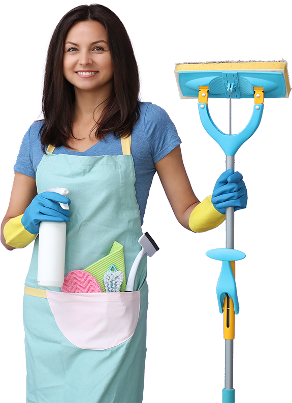 Reinigungskraft mit ihren Reinigungs Arbeitsmitteln