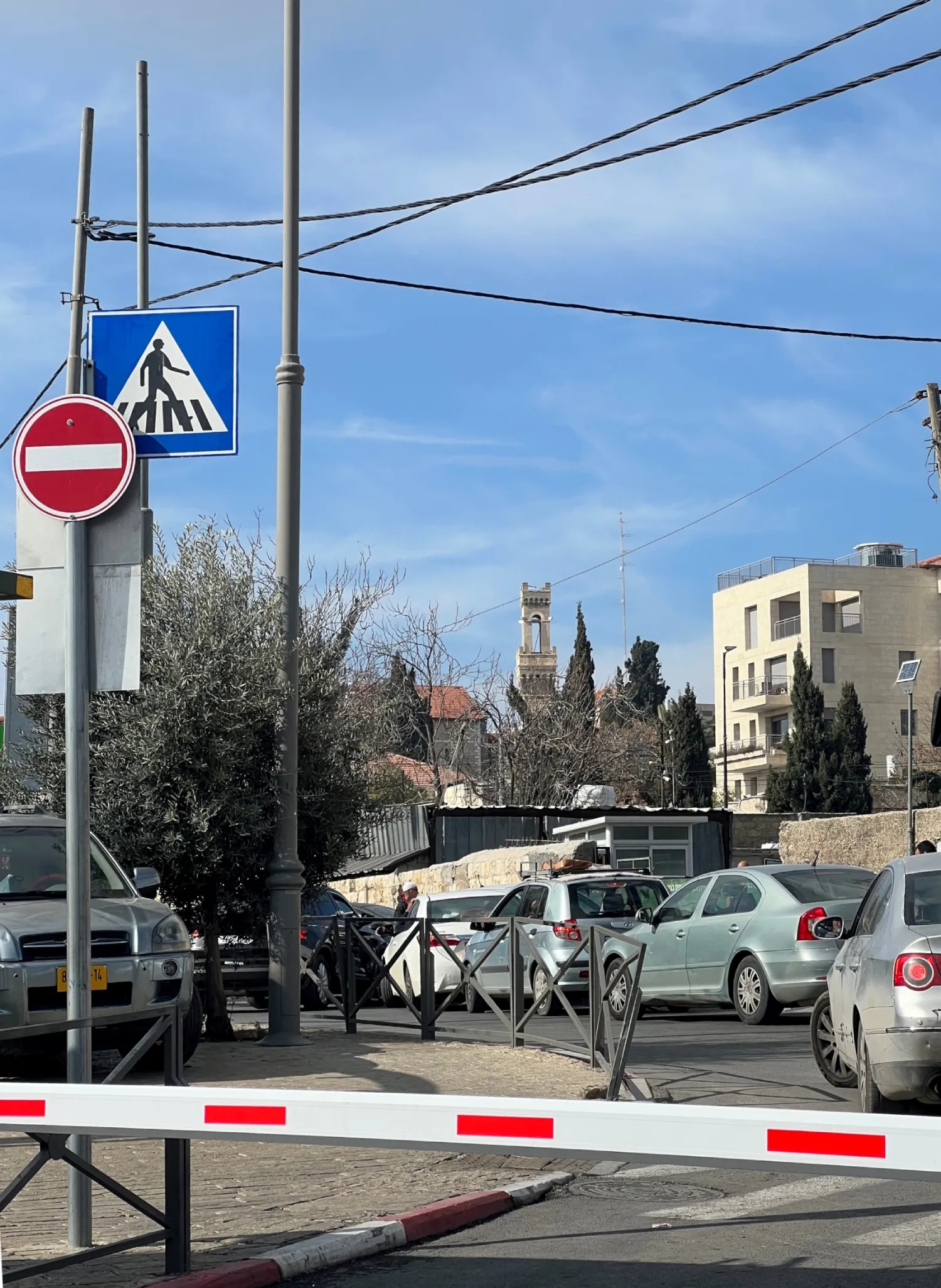 Distant tower of the Italian hospital in Jerusalem, Israel, inspired by Florence's Palazzo Vecchio. (Photo Lyle Goldberg, 2025)