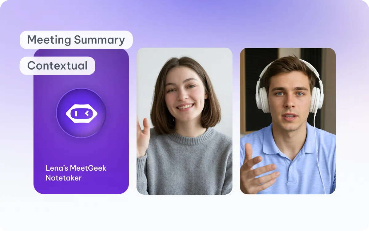 MeetGeek Agent capturing a meeting summary with participant video tiles