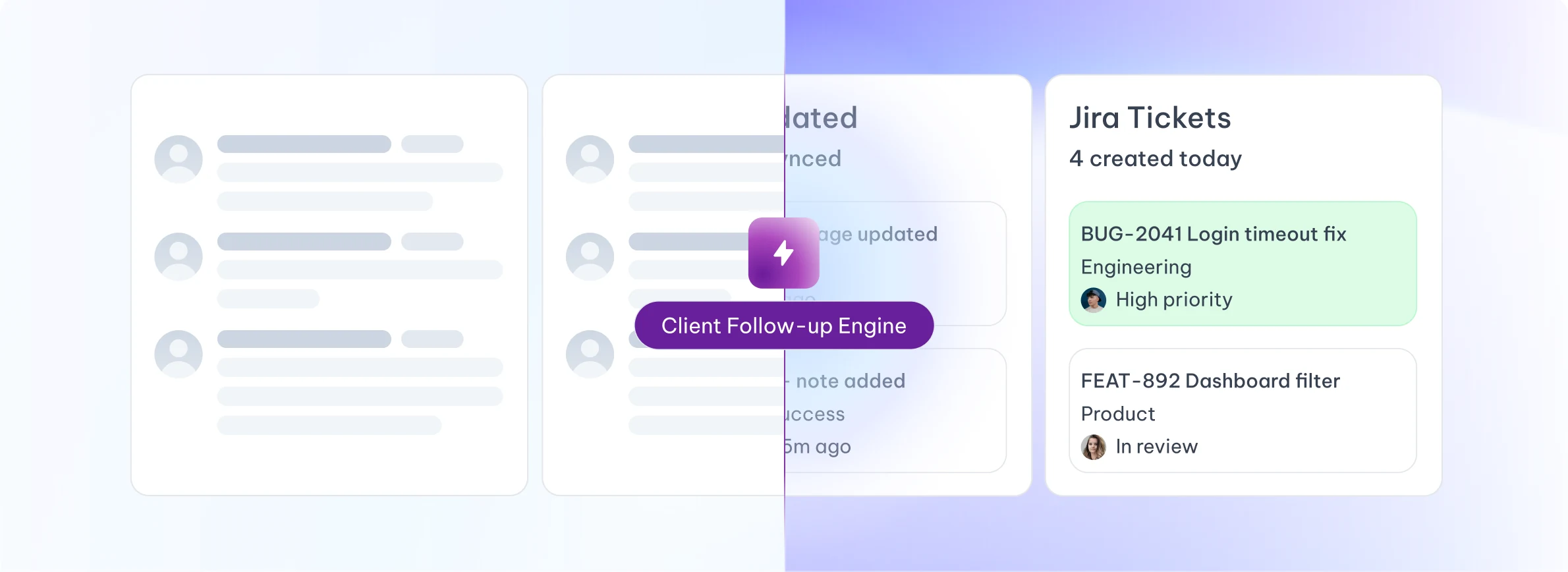 Client Follow-up Engine: Jira tickets created and CRM records synced automatically