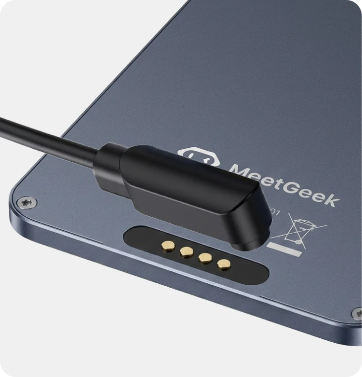 Magnetic charging cable connected to the MeetGeek Wave device