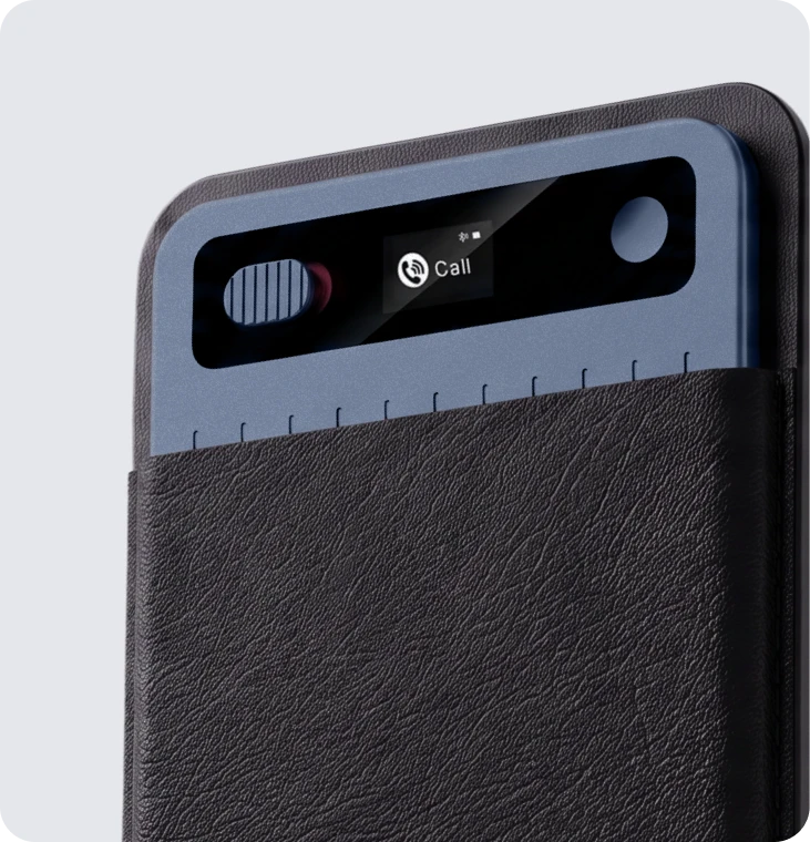 MeetGeek Wave sliding into a magnetic leather phone case