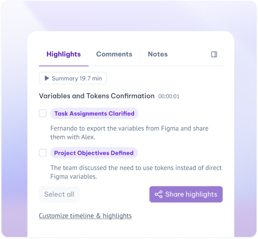 Highlights card showing meeting highlights and shareable moments