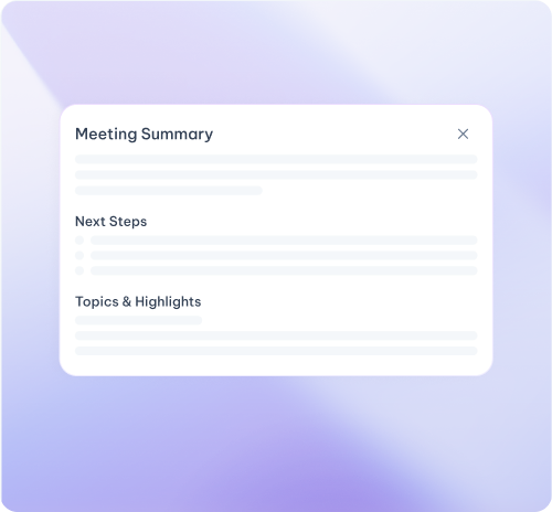MeetGeek meeting summary card showing next steps and topics and highlights