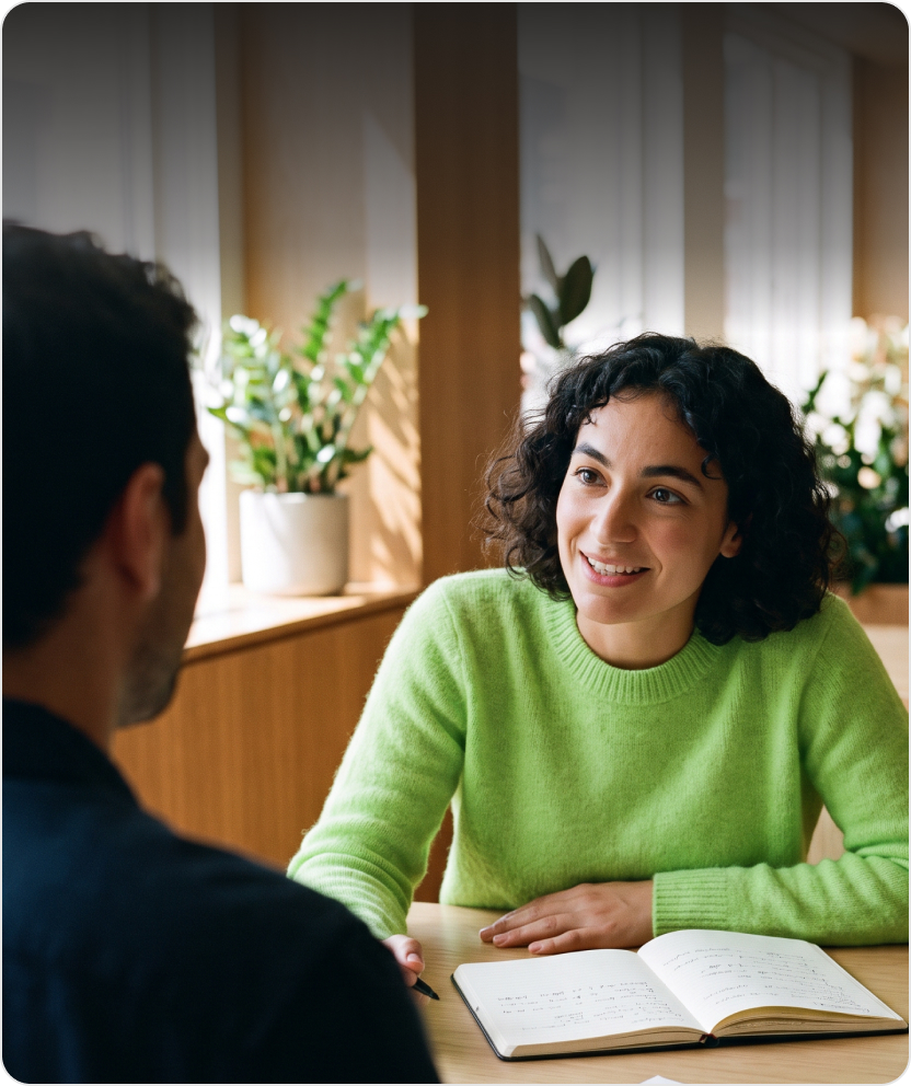 Recruiter conducting an interview and taking notes