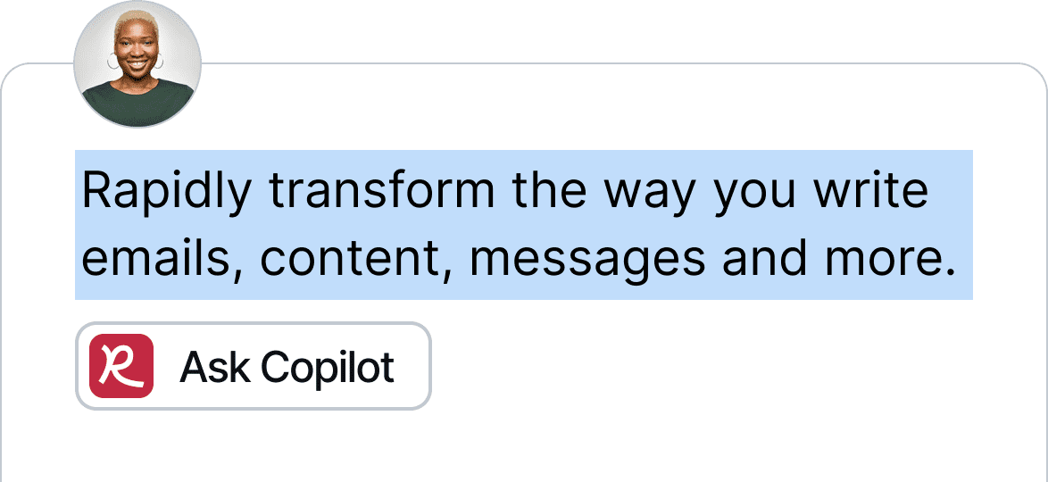 Image demonstrating a user highlighting text with an 'Ask Copilot' button appearing below.