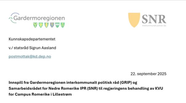 Faksimile av overskrift og logoer for brev fra SNR og GRIP til regjeringen ved statsråd Aasland