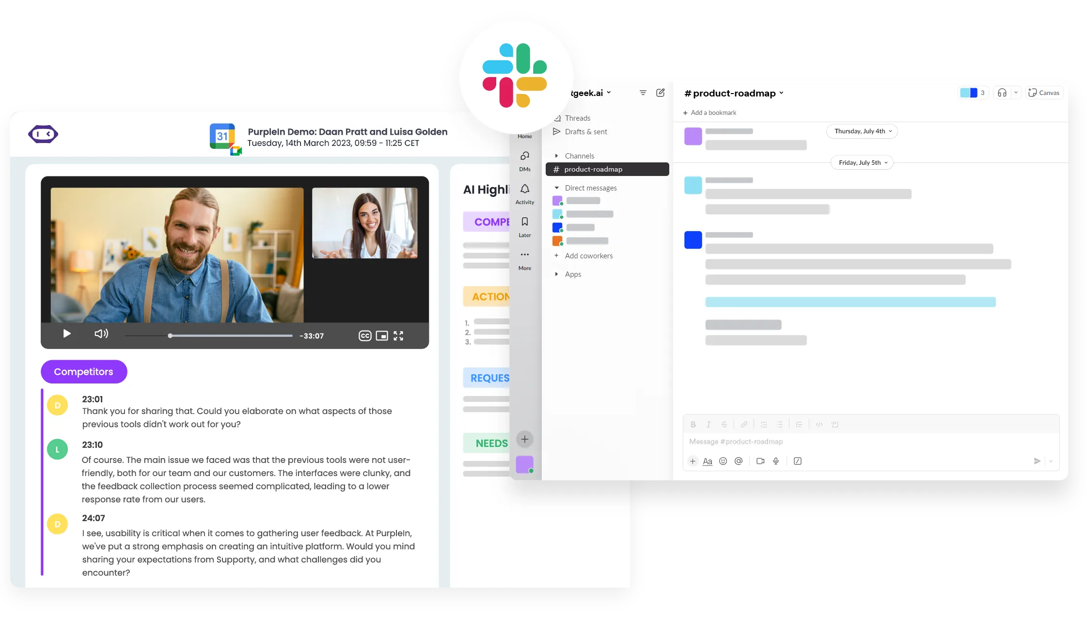 Aplicativo MeetGeek para Slack
