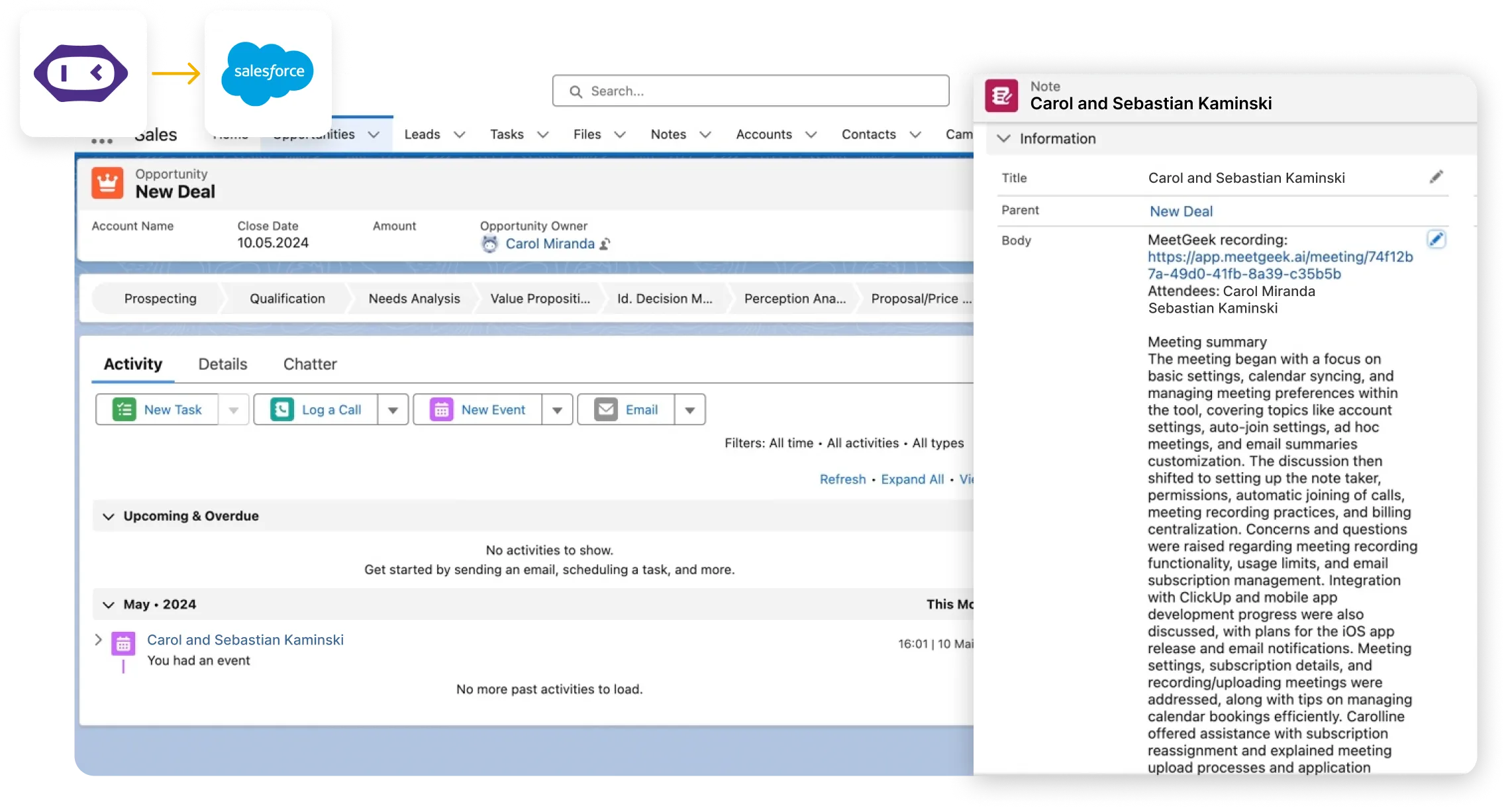 meeting notes that appear in salesforce opportunities tab