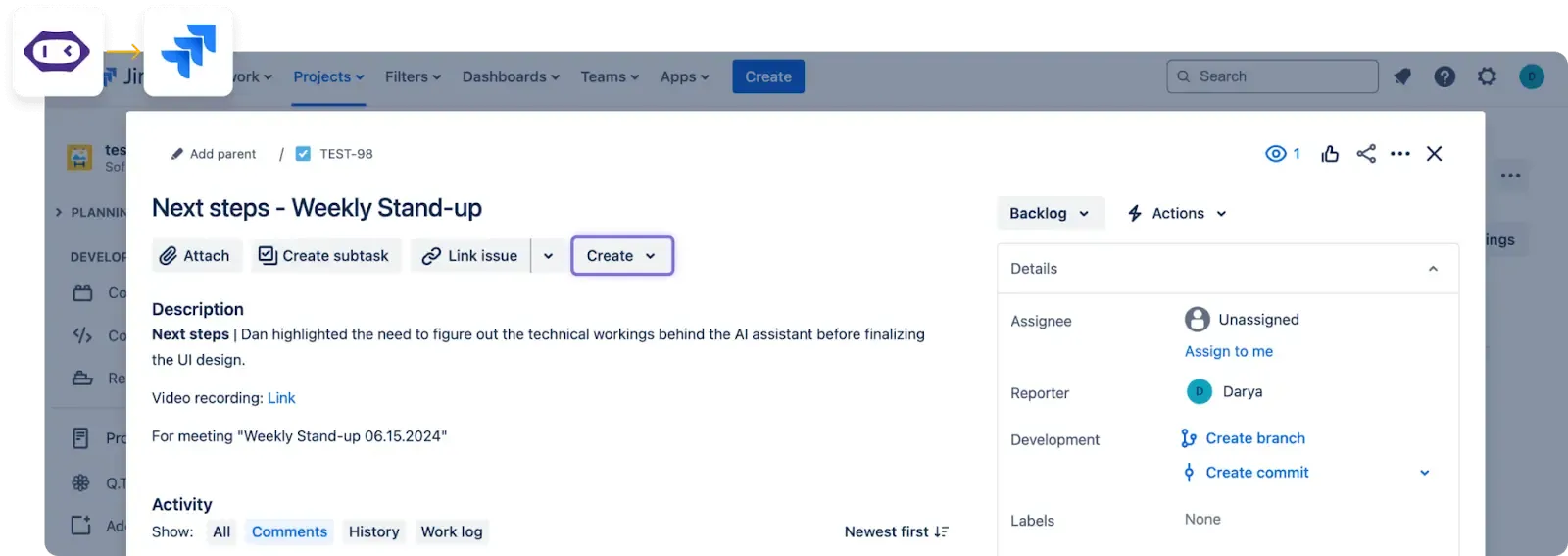 meetgeek integration with jira