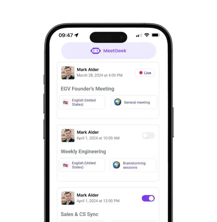 MeetGeek Mobile App MeetGeek AI Notes Taker