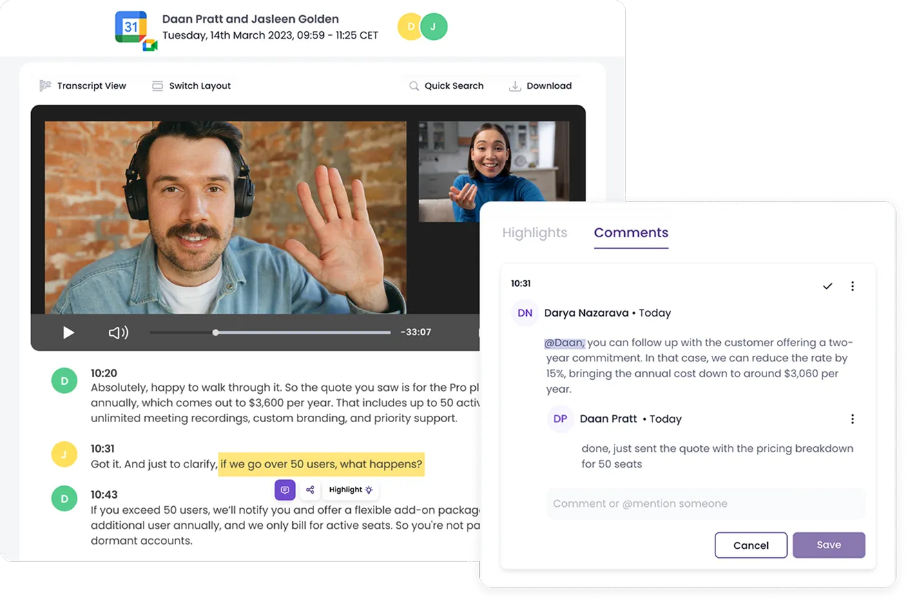 MeetGeek’s collaboration tools