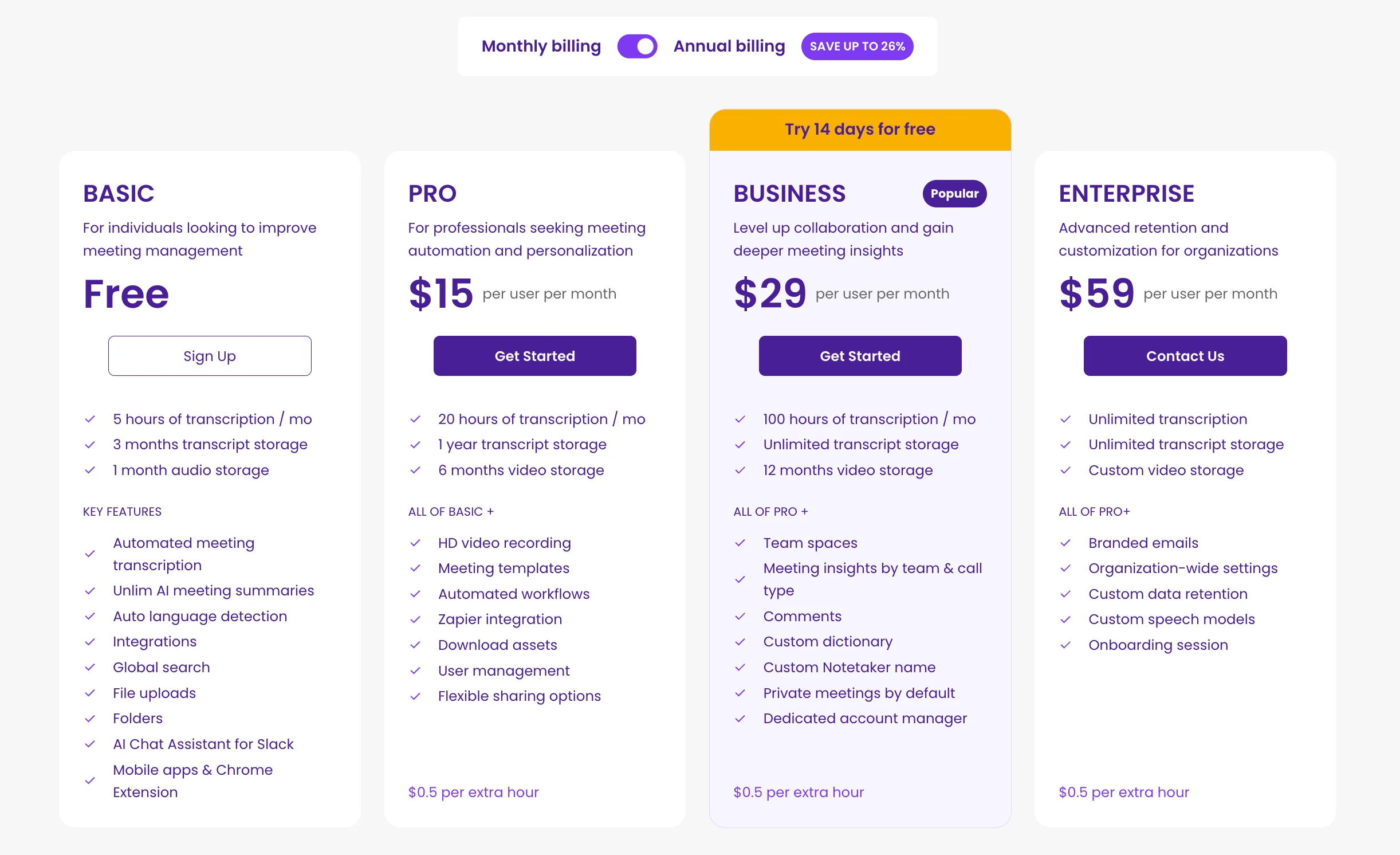 MeetGeek's pricing
