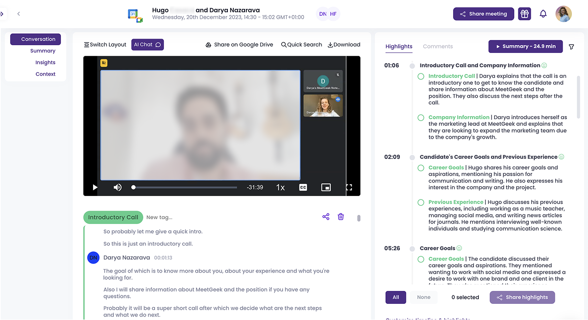 Use MeetGeek for automated interview note-taking!