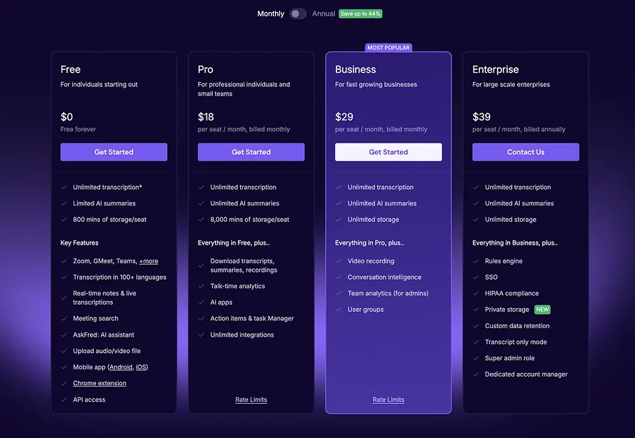 fireflies ai pricing