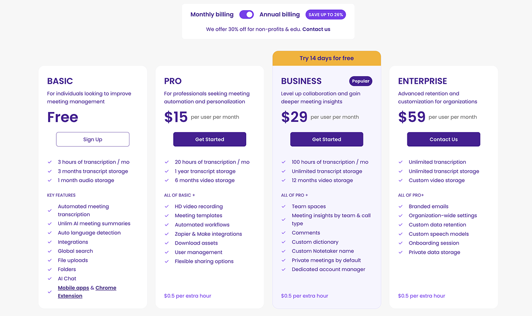 meetgeek ai pricing