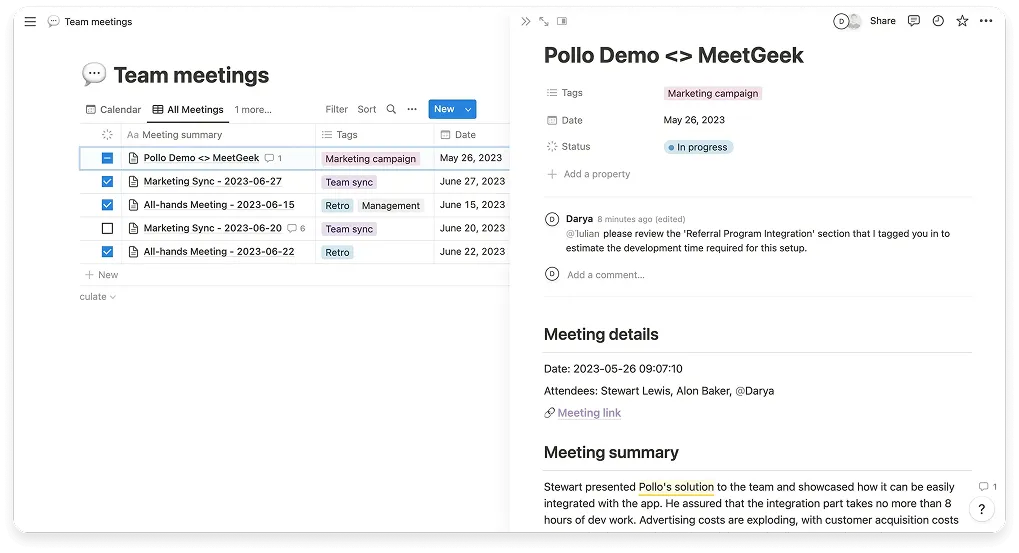 meetgeek notion integration