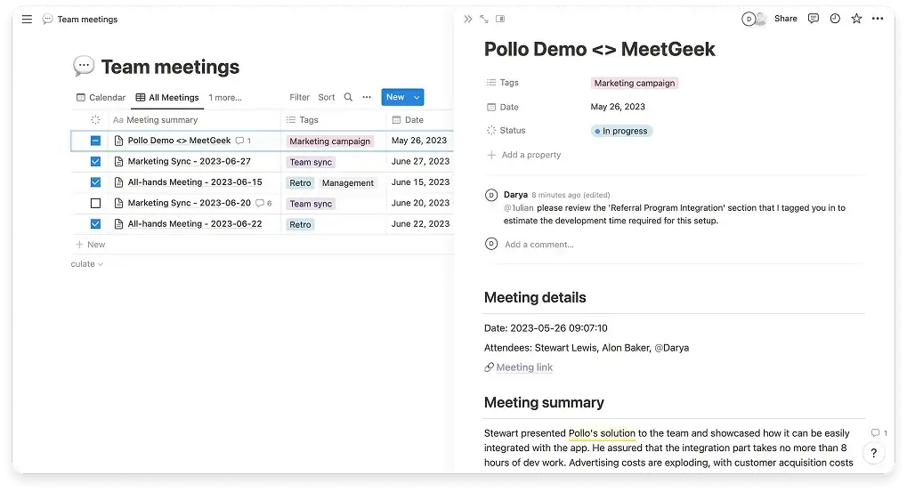 meetgeek notion integration