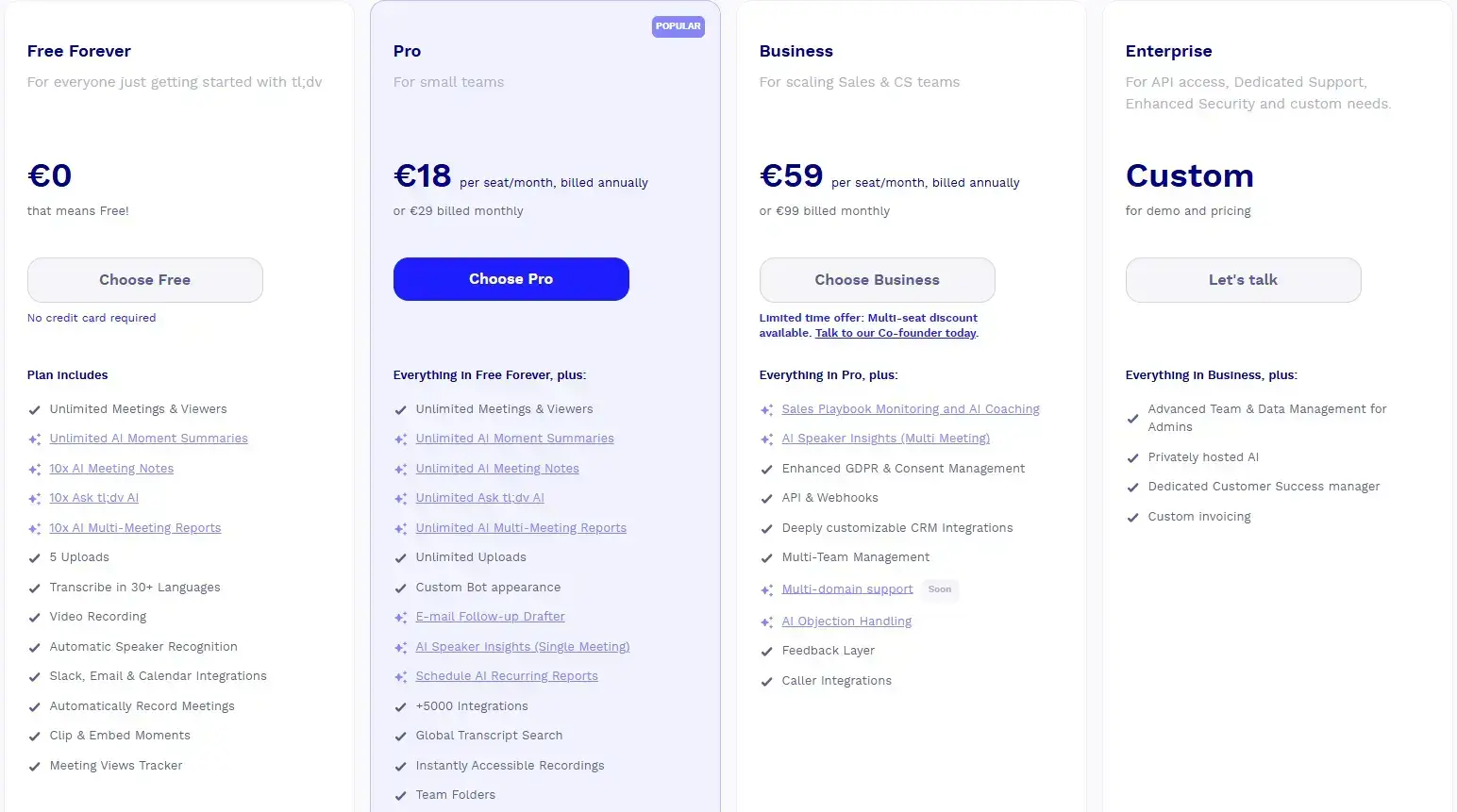 Tl;dv's pricing