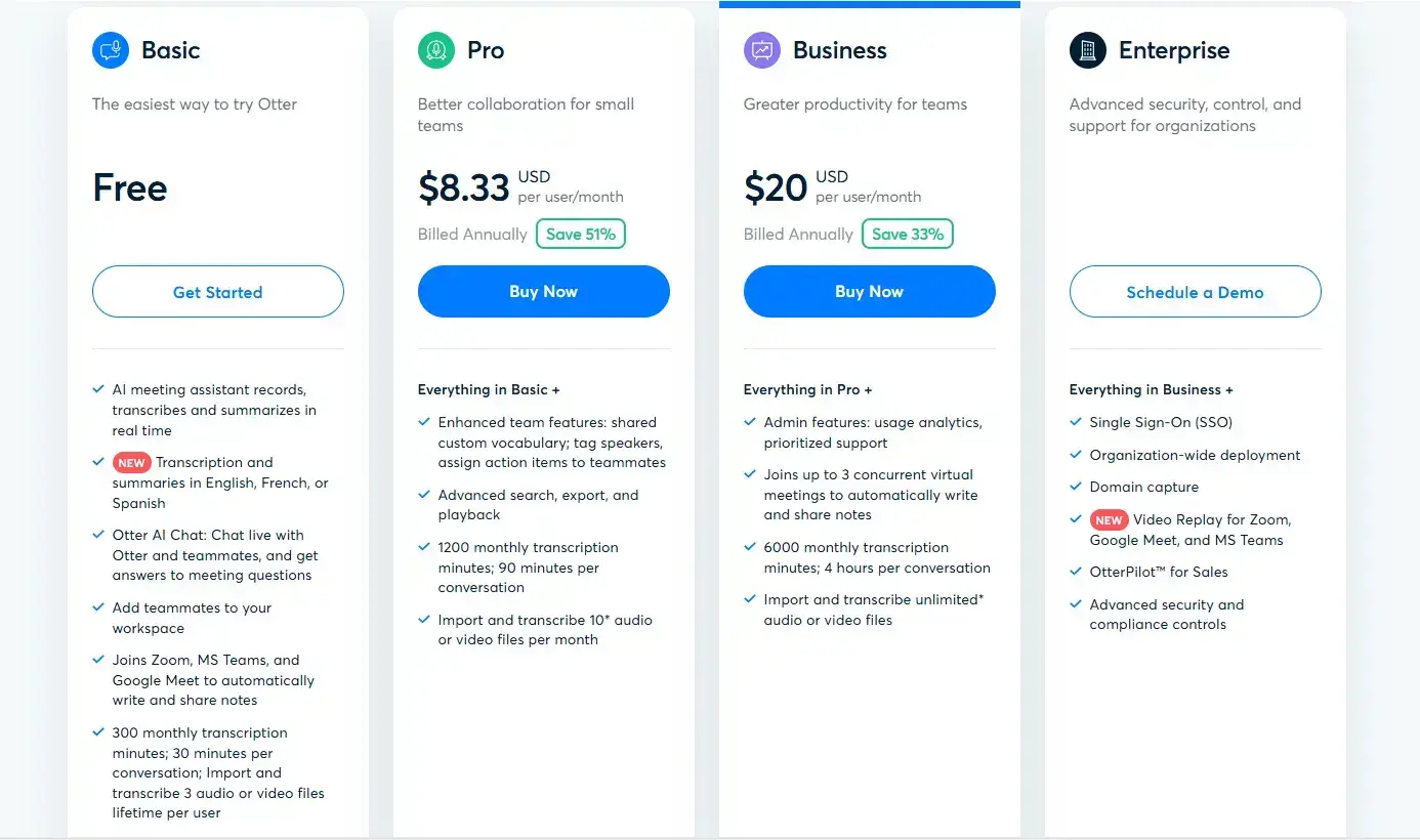 Otter AI's pricing