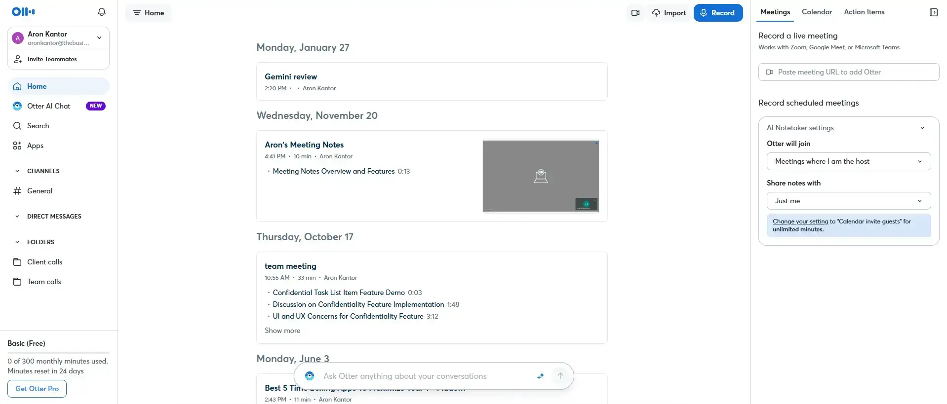 Otter AI’s user interface