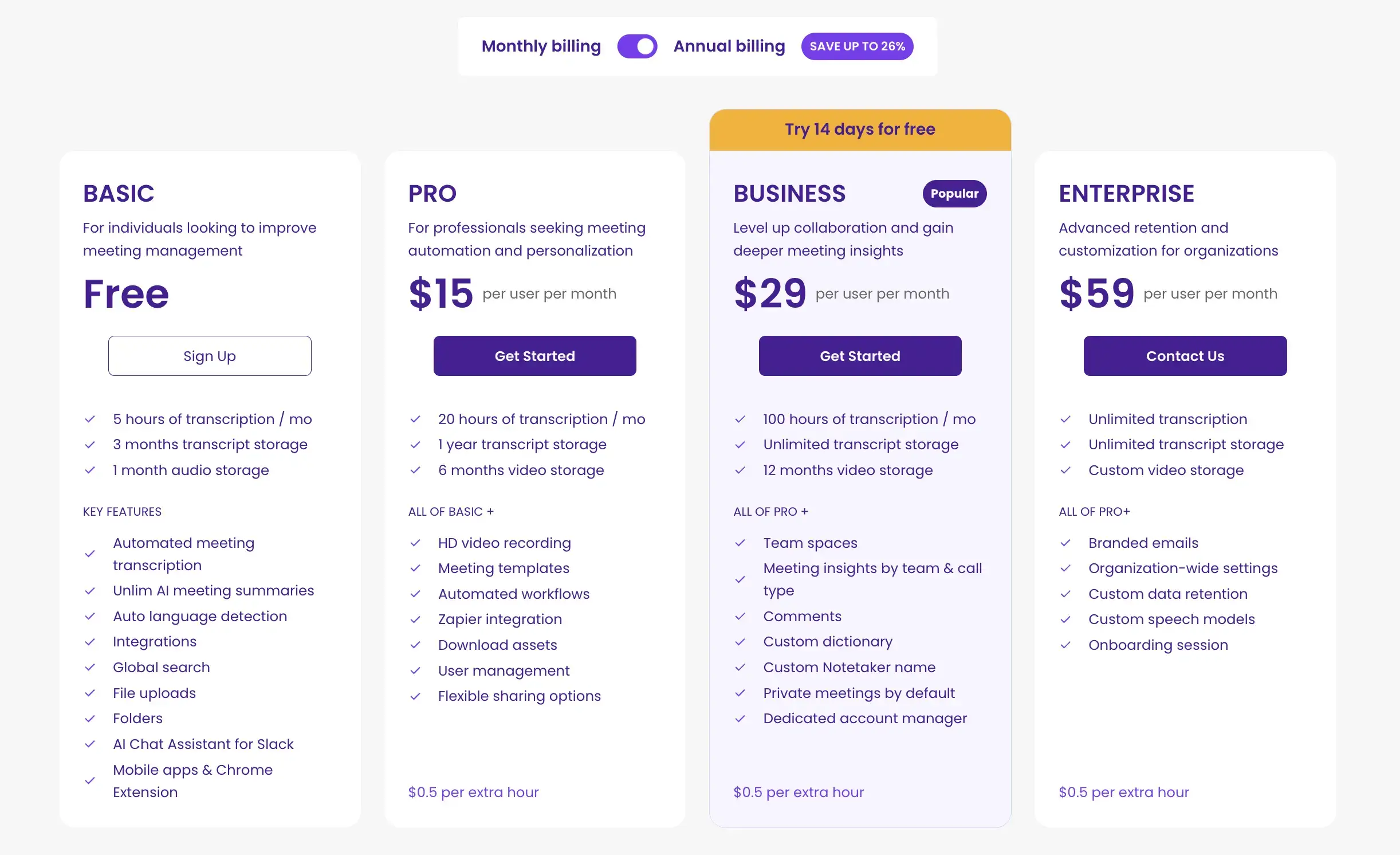 MeetGeek's pricing
