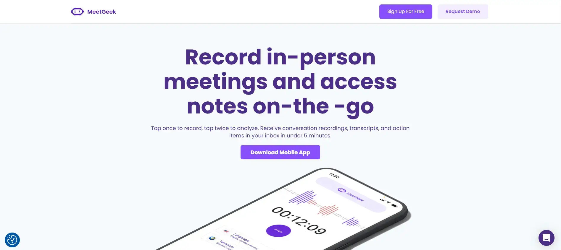 MeetGeek has a mobile version for in-person sales discussions