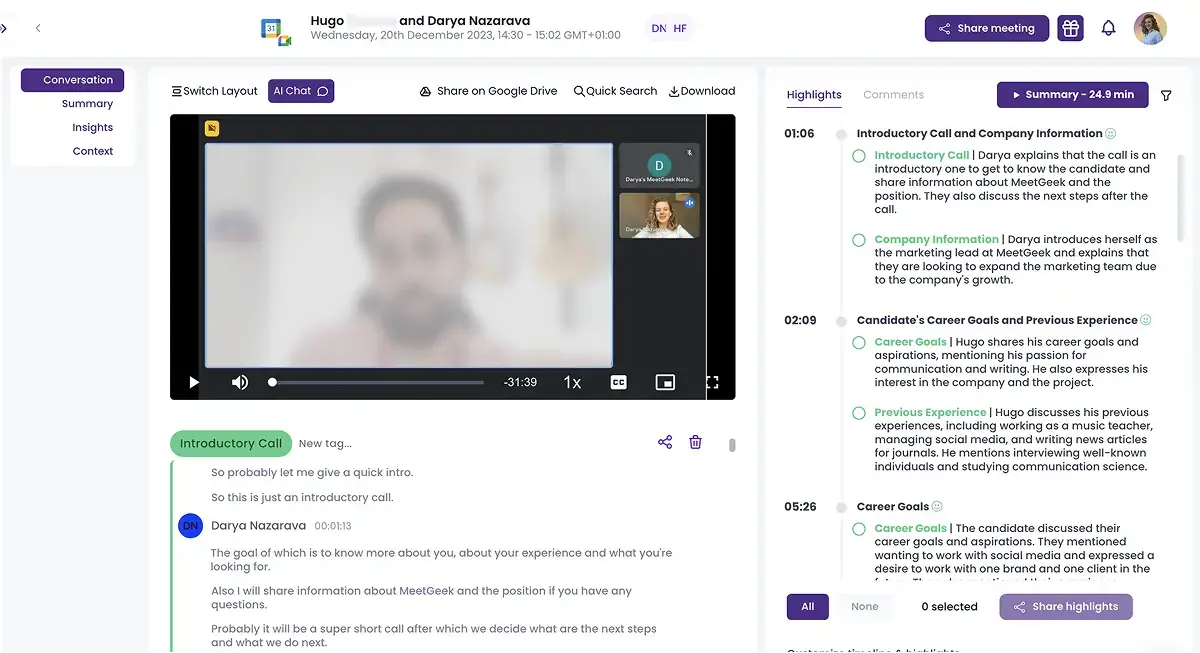 Use MeetGeek for automated interview note-taking!