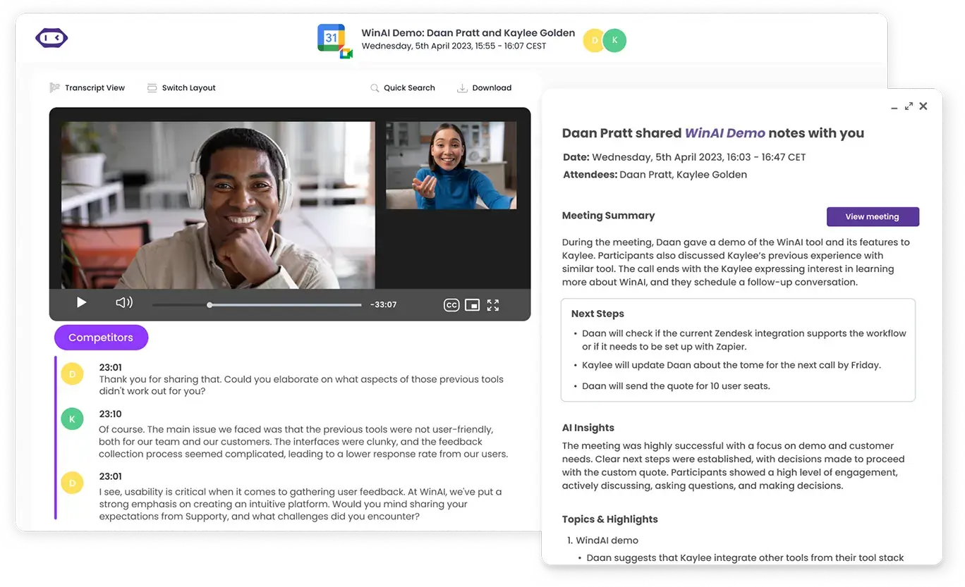 Use MeetGeek to automatically record, transcribe, and summarize every meeting and interview