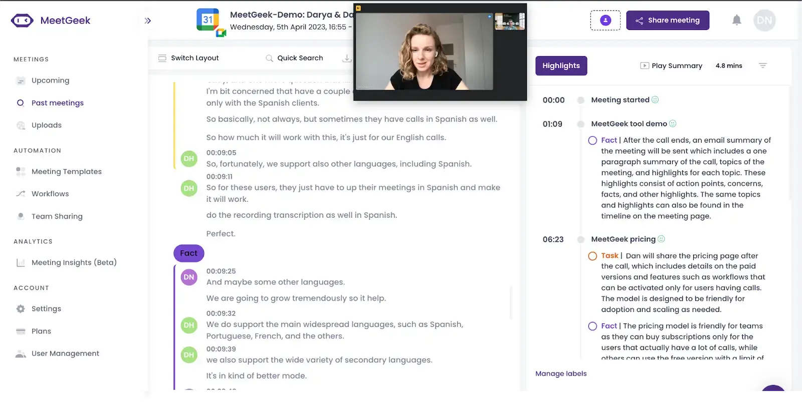 Automated note-taking with MeetGeek